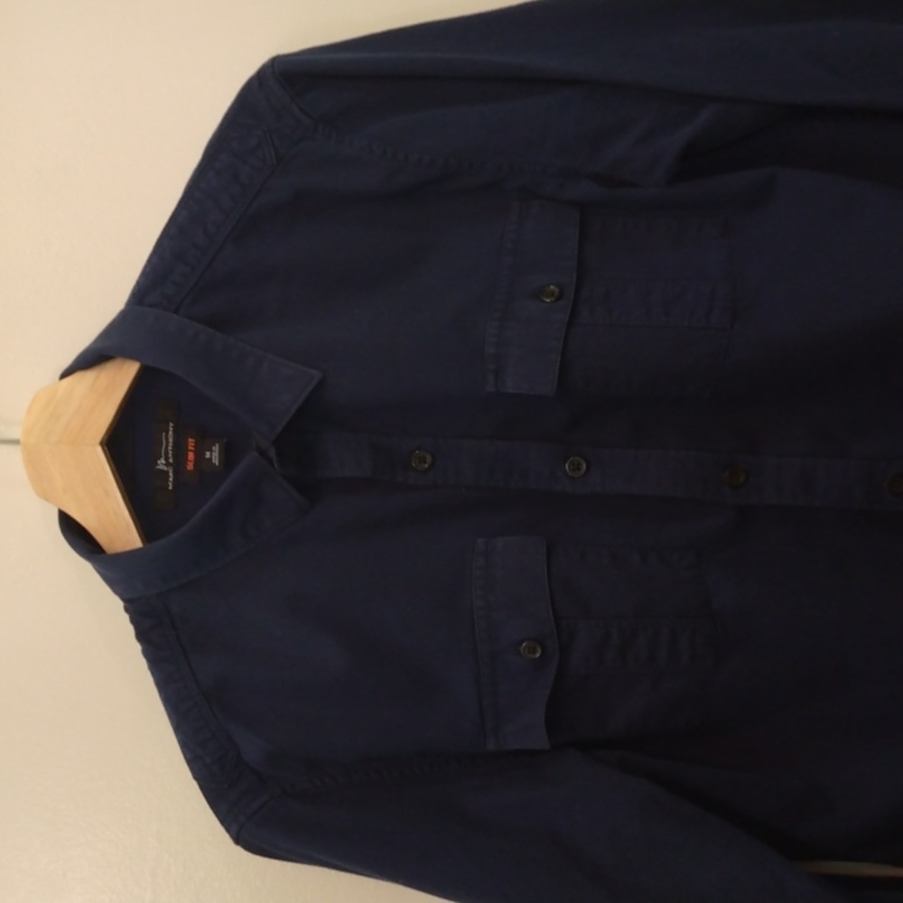 Marc Anthony Medium Slim Fit Navy Cotton Shirt - Picture 1 of 7